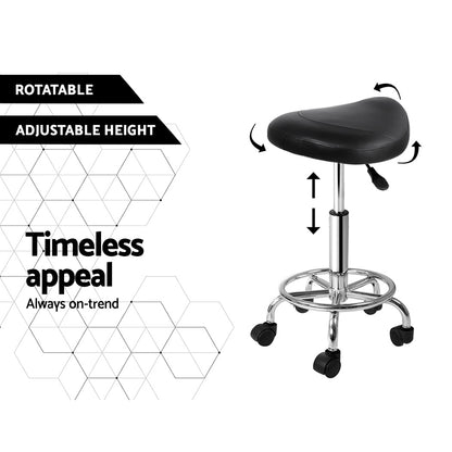 Artiss Saddle Salon Stool Black PU Swivel Barber Hair Dress Chair Hydraulic Lift-Furniture &gt; Bar Stools &amp; Chairs - Peroz Australia - Image - 6