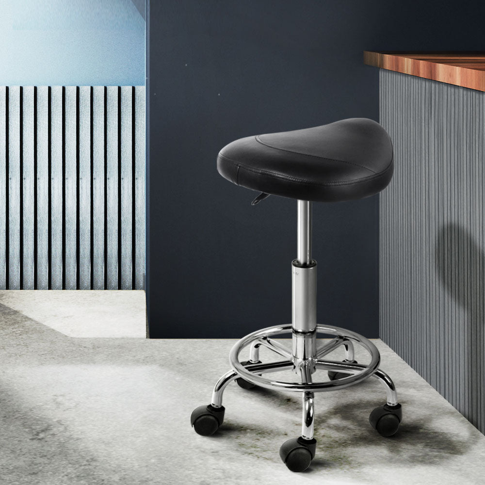 Artiss Saddle Salon Stool Black PU Swivel Barber Hair Dress Chair Hydraulic Lift-Furniture &gt; Bar Stools &amp; Chairs - Peroz Australia - Image - 1