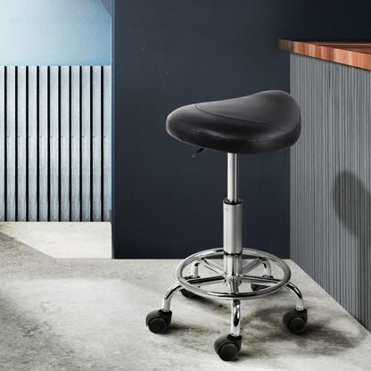 Artiss Saddle Salon Stool Black PU Swivel Barber Hair Dress Chair Hydraulic Lift-Furniture &gt; Bar Stools &amp; Chairs - Peroz Australia - Image - 1