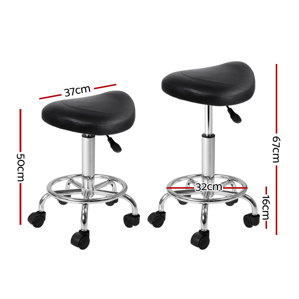 Artiss 2X Saddle Salon Stool Swivel Barber Hair Dress Chair Hydraulic Lift Black-Furniture &gt; Bar Stools &amp; Chairs - Peroz Australia - Image - 3