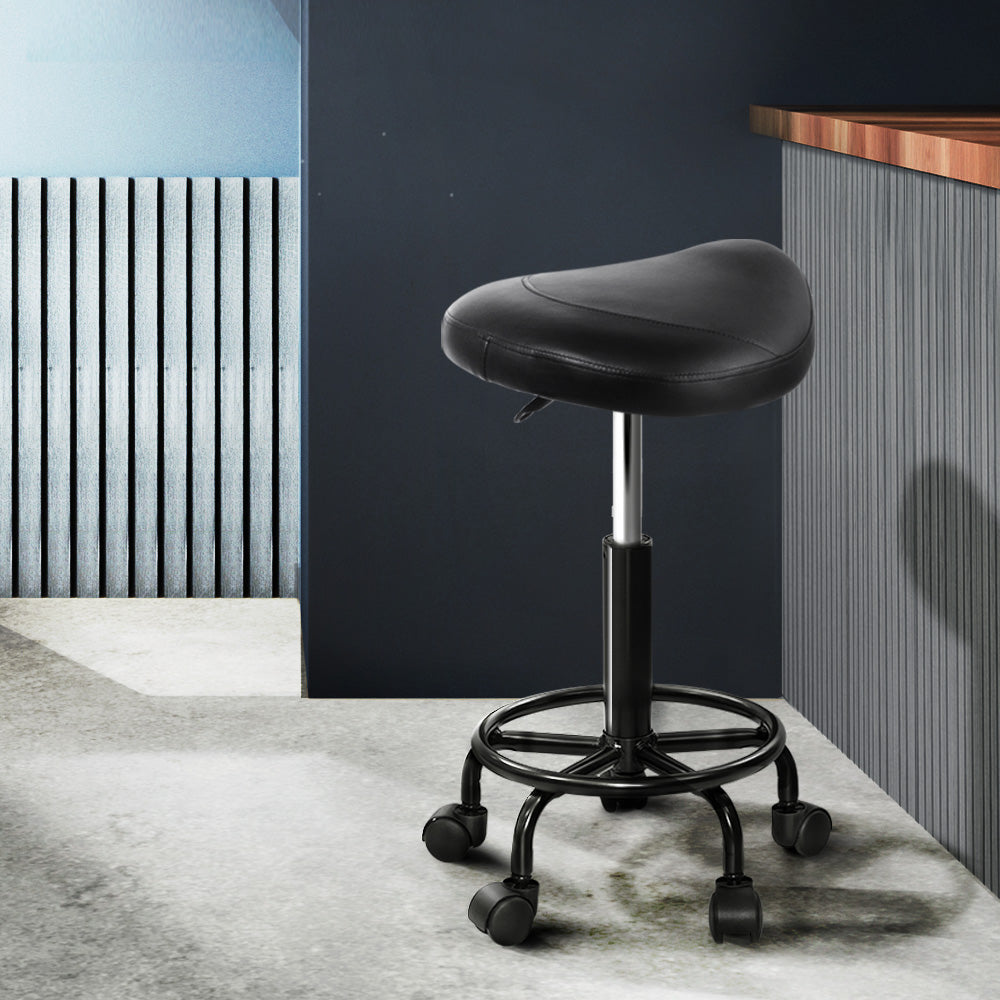 Artiss Saddle Stool Salon Chair Black Swivel Beauty Barber Hairdressing Gas Lift-Furniture &gt; Bar Stools &amp; Chairs - Peroz Australia - Image - 1