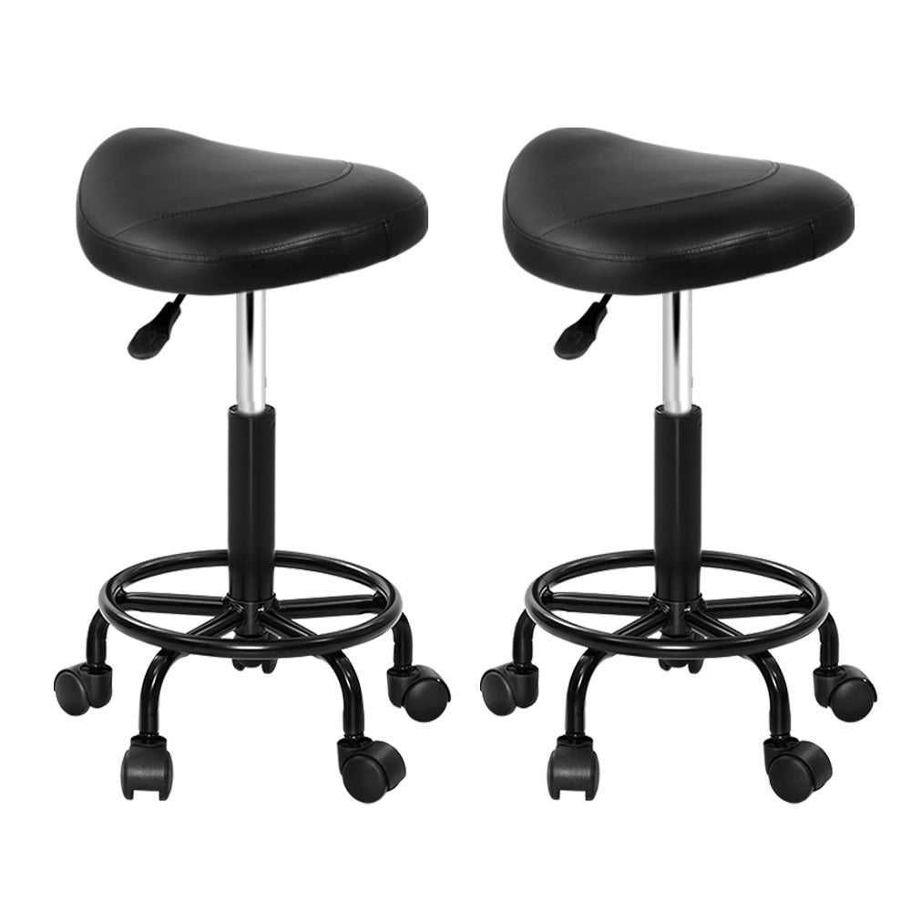 Artiss 2X Saddle Salon Stool Swivel Barber Chairs Bar Stools Hydraulic Lift PU-Furniture &gt; Bar Stools &amp; Chairs - Peroz Australia - Image - 2