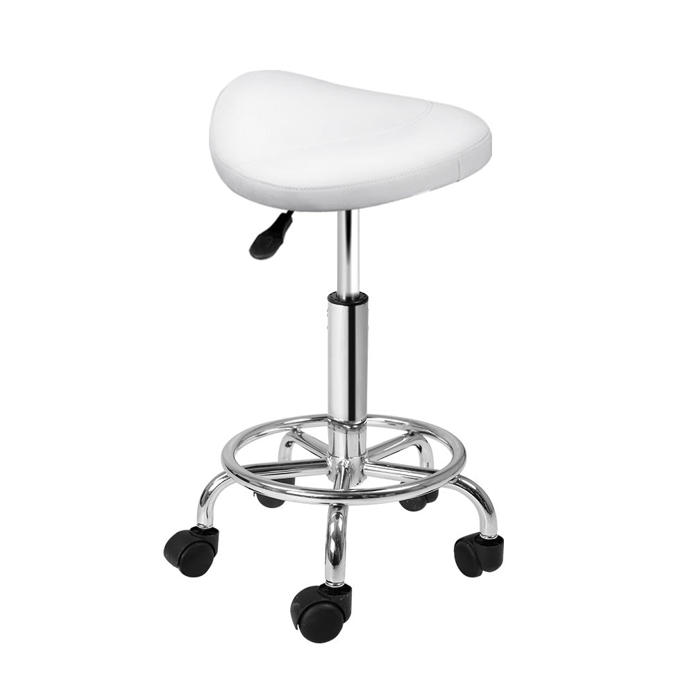 Artiss Saddle Salon Stool White PU Swivel Barber Hair Dress Chair Hydraulic Lift-Furniture &gt; Bar Stools &amp; Chairs - Peroz Australia - Image - 2