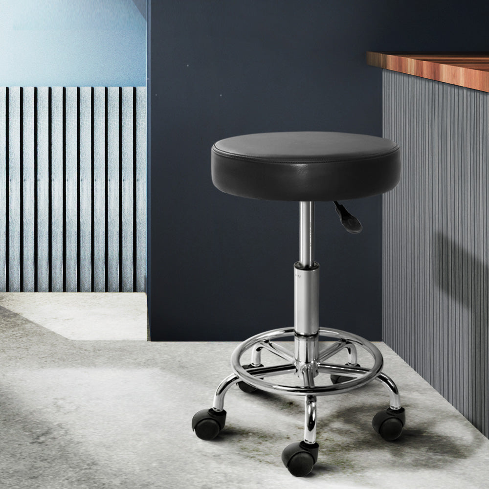 Artiss 2X Salon Stool Round Swivel Barber Hair Bar Stools Hydraulic Lift Black-Furniture &gt; Bar Stools &amp; Chairs - Peroz Australia - Image - 1