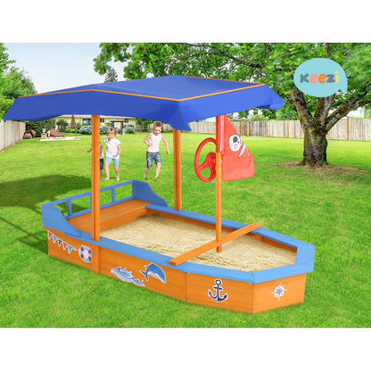 Keezi Boat-shaped Canopy Sand Pit-Baby &amp; Kids &gt; Toys-PEROZ Accessories