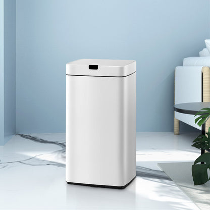 Devanti 45L Motion Sensor Bin Rubbish Automatic White-Home &amp; Garden &gt; Kitchen Bins-PEROZ Accessories