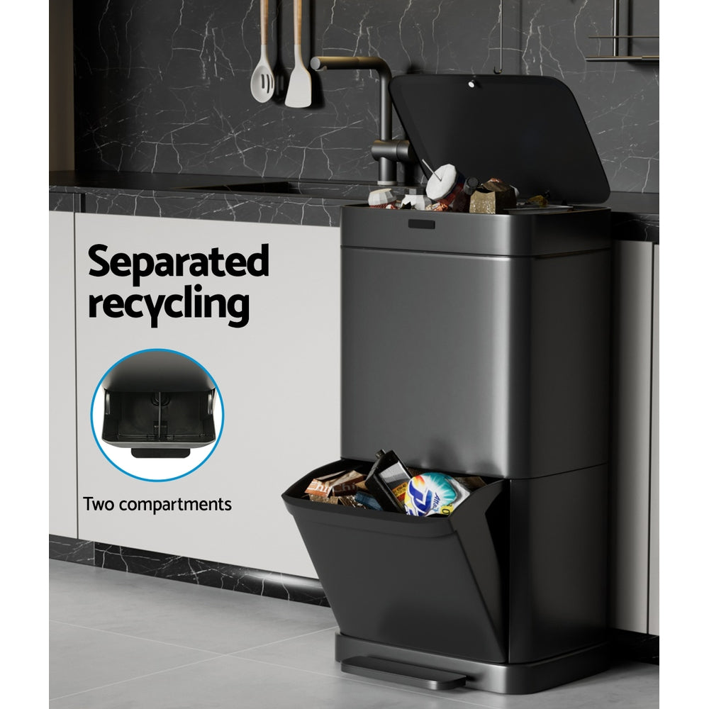 Devanti 70L Motion Sensor Bin Pedal Bins Automatic Black-Appliances &gt; Appliances Others-PEROZ Accessories