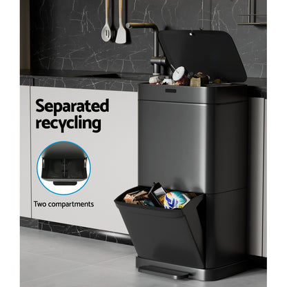 Devanti 70L Motion Sensor Bin Pedal Bins Automatic Black-Appliances &gt; Appliances Others-PEROZ Accessories