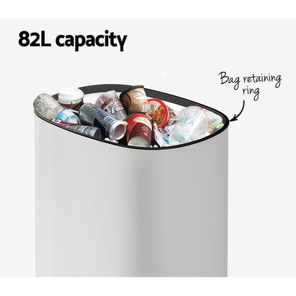 Devanti 82L Motion Sensor Bin Rubbish Automatic White-Appliances &gt; Kitchen Appliances-PEROZ Accessories