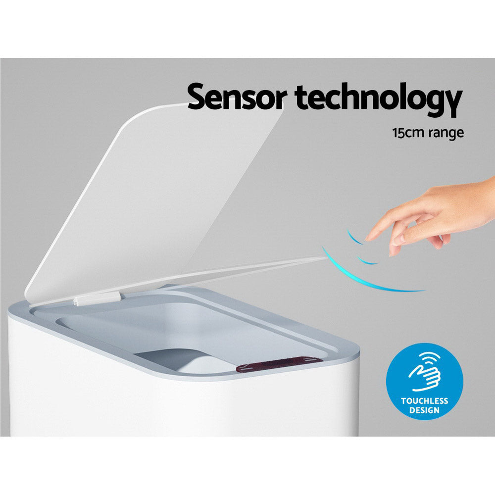 Devanti 9L Motion Sensor Bin Rubbish Automatic White-Home &amp; Garden &gt; Kitchen Bins-PEROZ Accessories