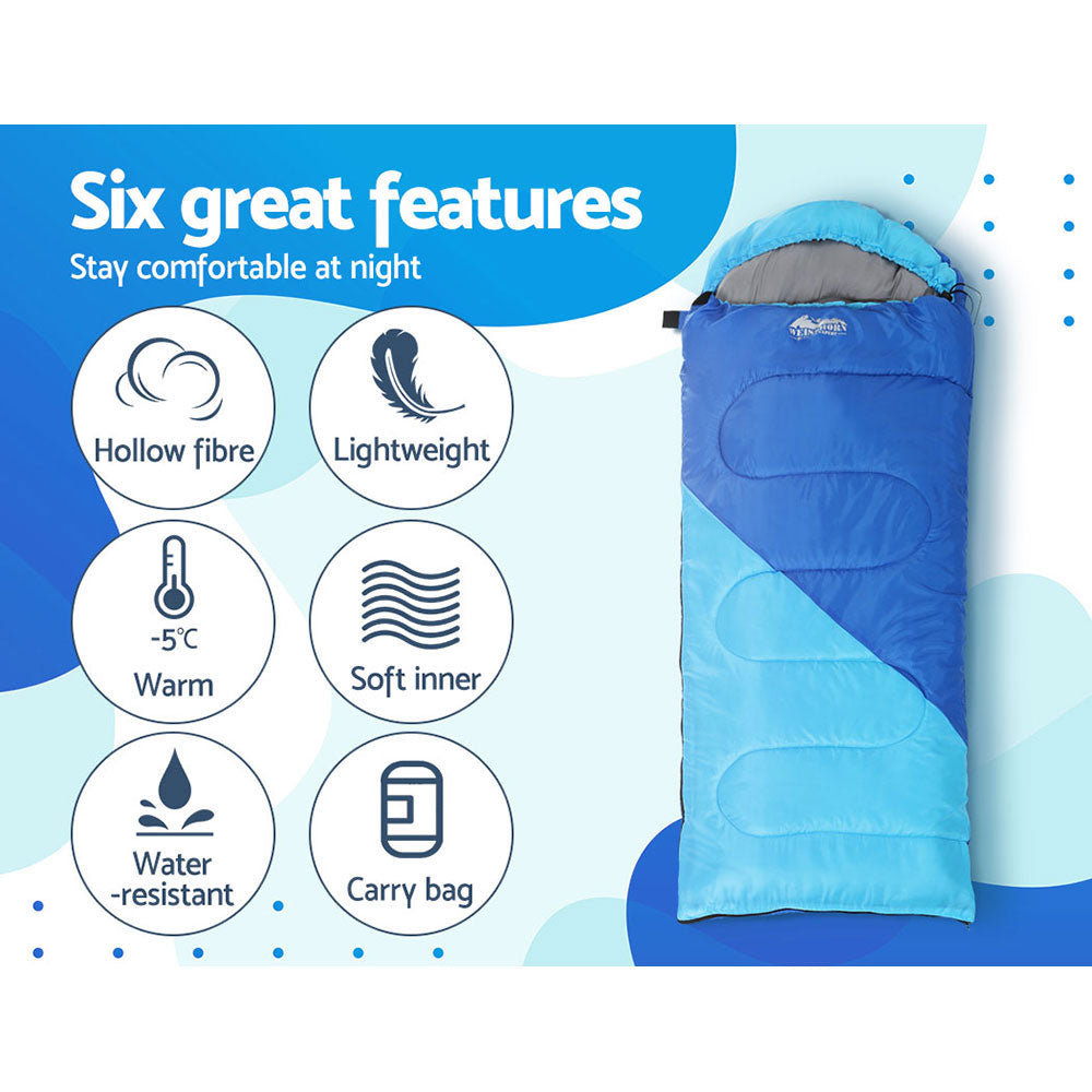 Weisshorn Sleeping Bag Bags Kids 172cm Camping Hiking Thermal Blue-Outdoor &gt; Camping-PEROZ Accessories
