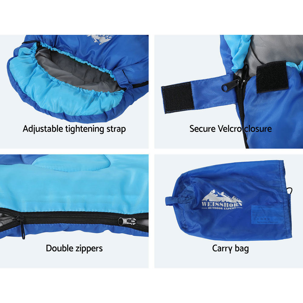 Weisshorn Sleeping Bag Bags Kids 172cm Camping Hiking Thermal Blue-Outdoor &gt; Camping-PEROZ Accessories