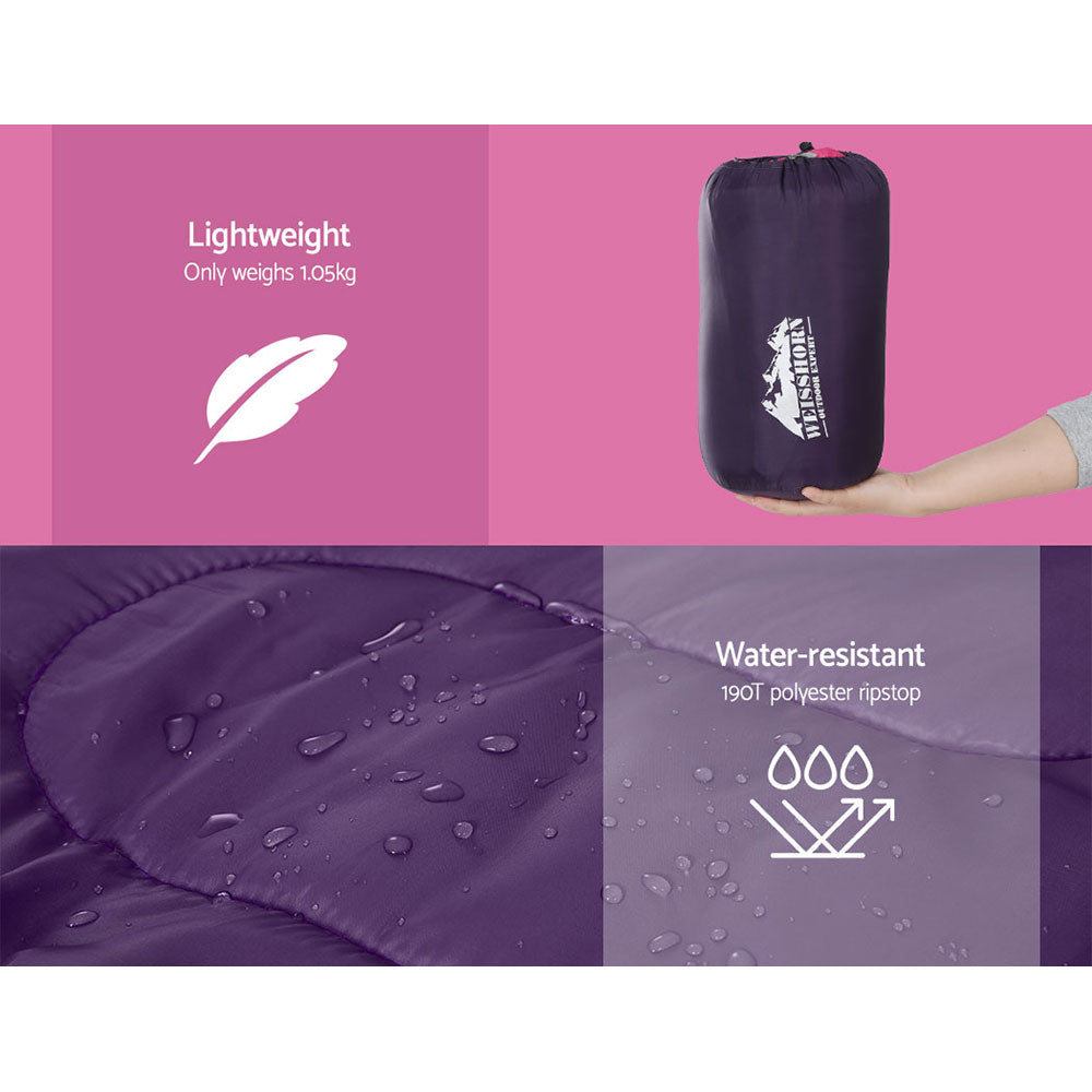 Weisshorn Sleeping Bag Bags Kid 172cm Camping Hiking Thermal Pink-Outdoor &gt; Camping-PEROZ Accessories