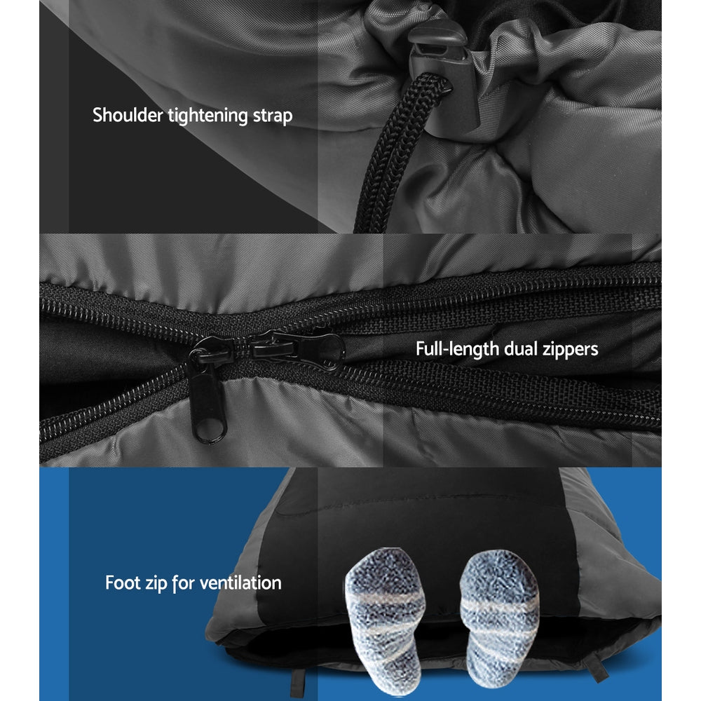 Weisshorn Sleeping Bag Camping Hiking Tent Winter Thermal Comfort 0 Degree Black-Outdoor &gt; Camping-PEROZ Accessories