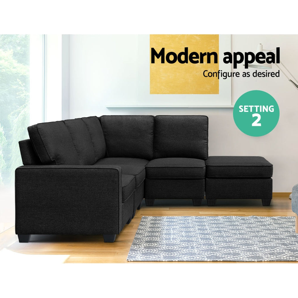 Artiss Sofa Lounge Set 5 Seater Modular Chaise Chair Suite Couch Dark Grey-Furniture &gt; Sofas - Peroz Australia - Image - 6