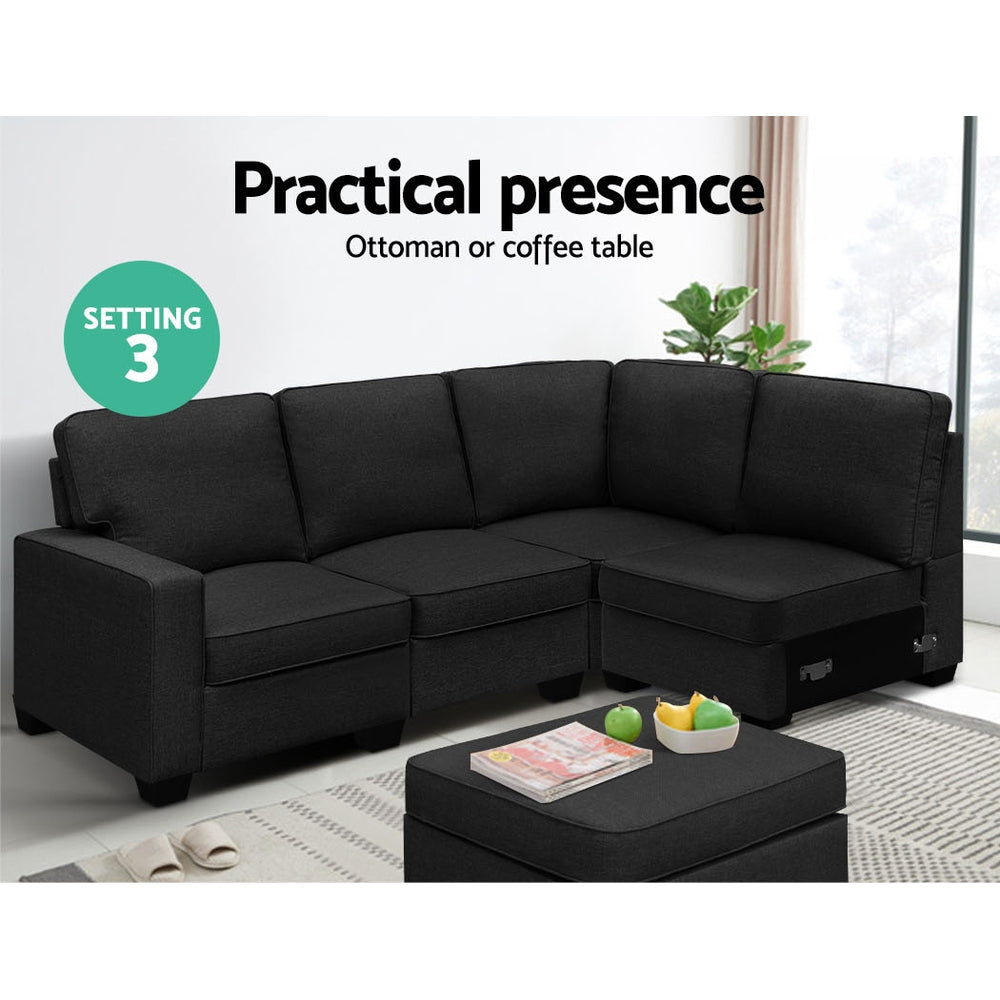 Artiss Sofa Lounge Set 5 Seater Modular Chaise Chair Suite Couch Dark Grey-Furniture &gt; Sofas - Peroz Australia - Image - 7