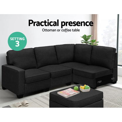 Artiss Sofa Lounge Set 5 Seater Modular Chaise Chair Suite Couch Dark Grey-Furniture &gt; Sofas - Peroz Australia - Image - 7