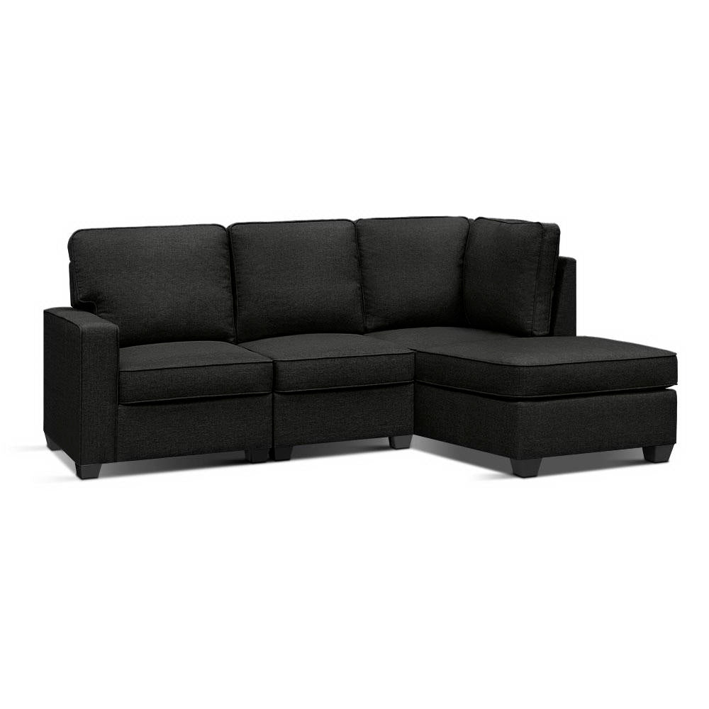 Artiss Sofa Lounge Set 4 Seater Modular Chaise Chair Couch Fabric Dark Grey-Furniture &gt; Sofas - Peroz Australia - Image - 2