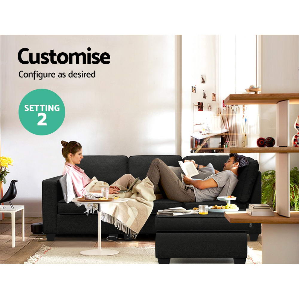 Artiss Sofa Lounge Set 4 Seater Modular Chaise Chair Couch Fabric Dark Grey-Furniture &gt; Sofas - Peroz Australia - Image - 5