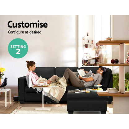 Artiss Sofa Lounge Set 4 Seater Modular Chaise Chair Couch Fabric Dark Grey-Furniture &gt; Sofas - Peroz Australia - Image - 5