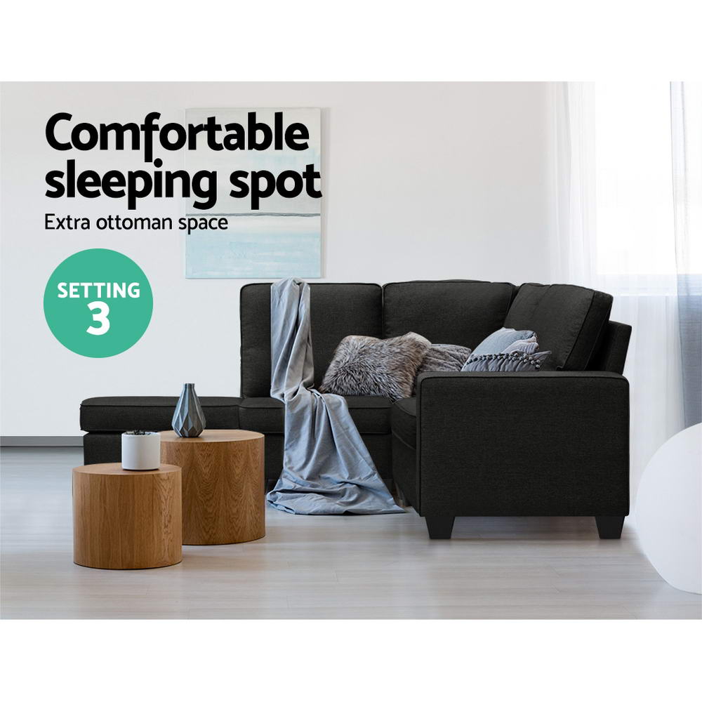 Artiss Sofa Lounge Set 4 Seater Modular Chaise Chair Couch Fabric Dark Grey-Furniture &gt; Sofas - Peroz Australia - Image - 6