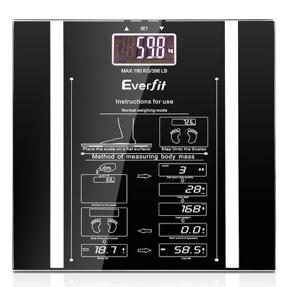 Everfit Bathroom Scales Digital Body Fat Scale 180KG Electronic Monitor Tracker-Home &amp; Garden &gt; Scales-PEROZ Accessories