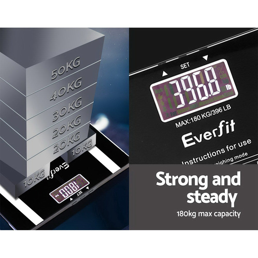 Everfit Bathroom Scales Digital Body Fat Scale 180KG Electronic Monitor Tracker-Home &amp; Garden &gt; Scales-PEROZ Accessories
