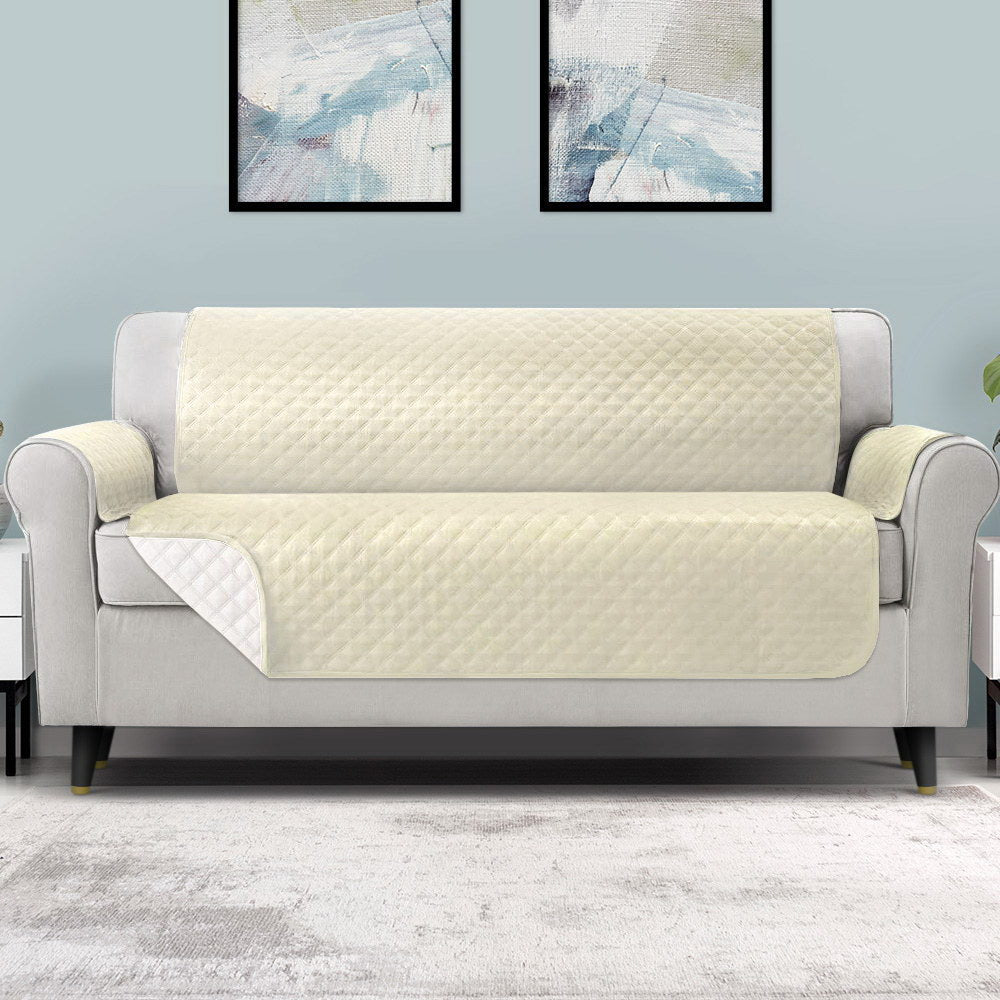 Artiss Sofa Cover Quilted Couch Covers 100% Water Resistant 4 Seater Beige-Furniture > Sofas - Peroz Australia - Image - 1