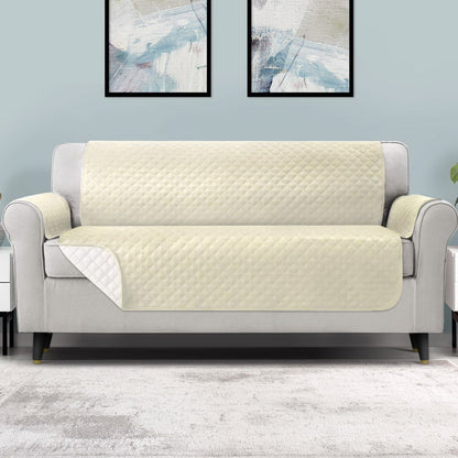 Artiss Sofa Cover Quilted Couch Covers 100% Water Resistant 4 Seater Beige-Furniture &gt; Sofas - Peroz Australia - Image - 1