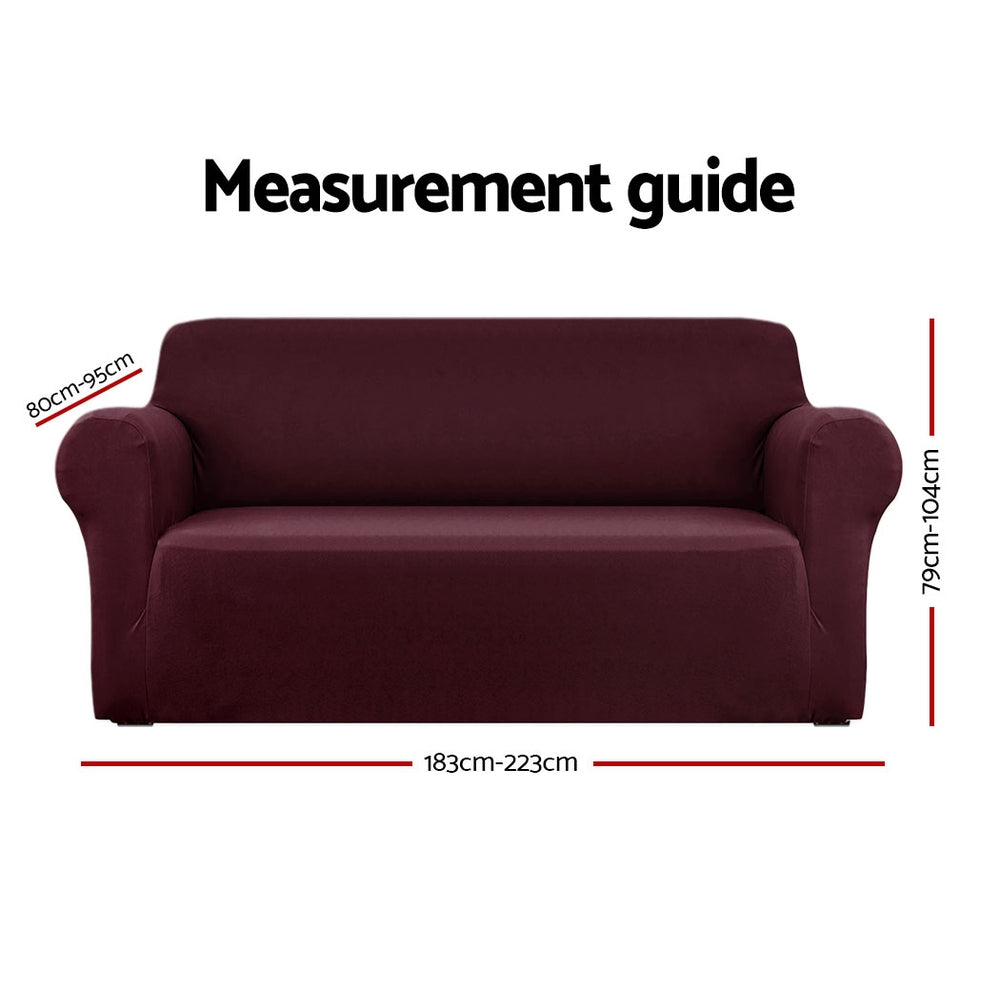 Artiss Sofa Cover Elastic Stretchable Couch Covers Burgundy 3 Seater-Furniture &gt; Sofas - Peroz Australia - Image - 2