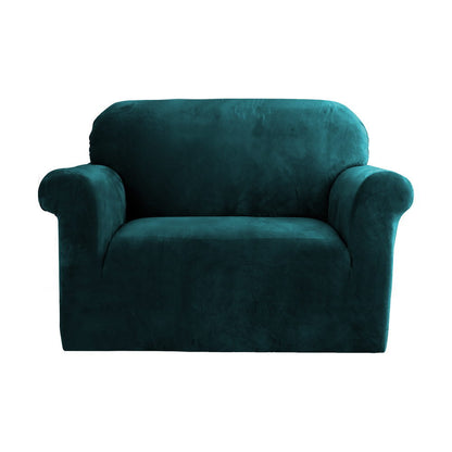 Artiss Velvet Sofa Cover Plush Couch Cover Lounge Slipcover 1 Seater Agate Green-Furniture &gt; Sofas - Peroz Australia - Image - 1