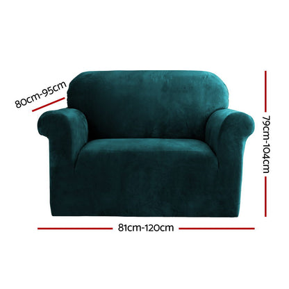 Artiss Velvet Sofa Cover Plush Couch Cover Lounge Slipcover 1 Seater Agate Green-Furniture &gt; Sofas - Peroz Australia - Image - 2