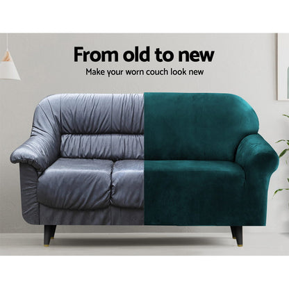 Artiss Velvet Sofa Cover Plush Couch Cover Lounge Slipcover 1 Seater Agate Green-Furniture &gt; Sofas - Peroz Australia - Image - 4