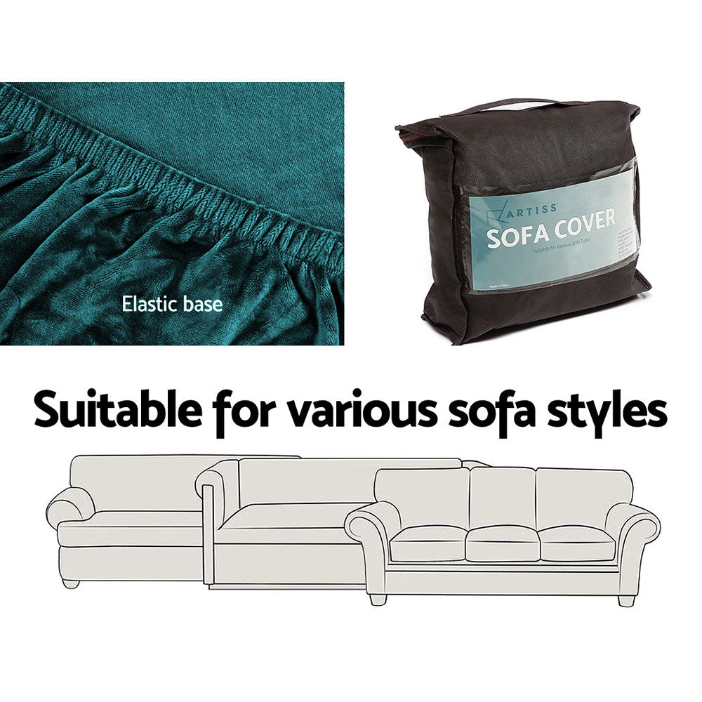 Artiss Velvet Sofa Cover Plush Couch Cover Lounge Slipcover 1 Seater Agate Green-Furniture &gt; Sofas - Peroz Australia - Image - 5