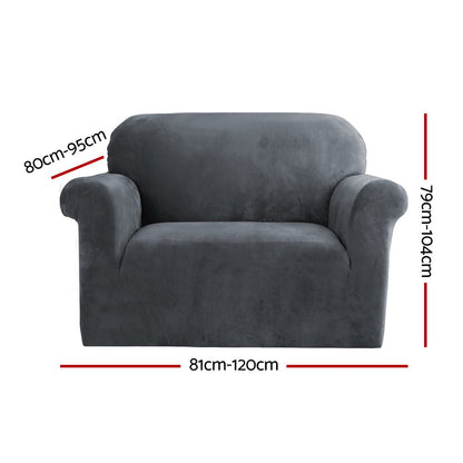 Artiss Velvet Sofa Cover Plush Couch Cover Lounge Slipcover 1 Seater Grey-Furniture &gt; Sofas - Peroz Australia - Image - 2