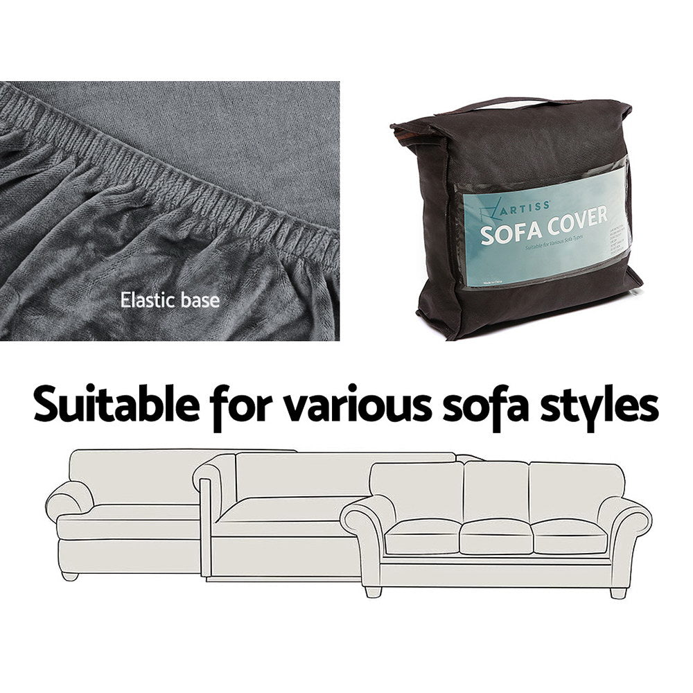 Artiss Velvet Sofa Cover Plush Couch Cover Lounge Slipcover 1 Seater Grey-Furniture &gt; Sofas - Peroz Australia - Image - 5