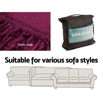 Artiss Velvet Sofa Cover Plush Couch Cover Lounge Slipcover 1 Seater Ruby Red-Furniture &gt; Sofas - Peroz Australia - Image - 6
