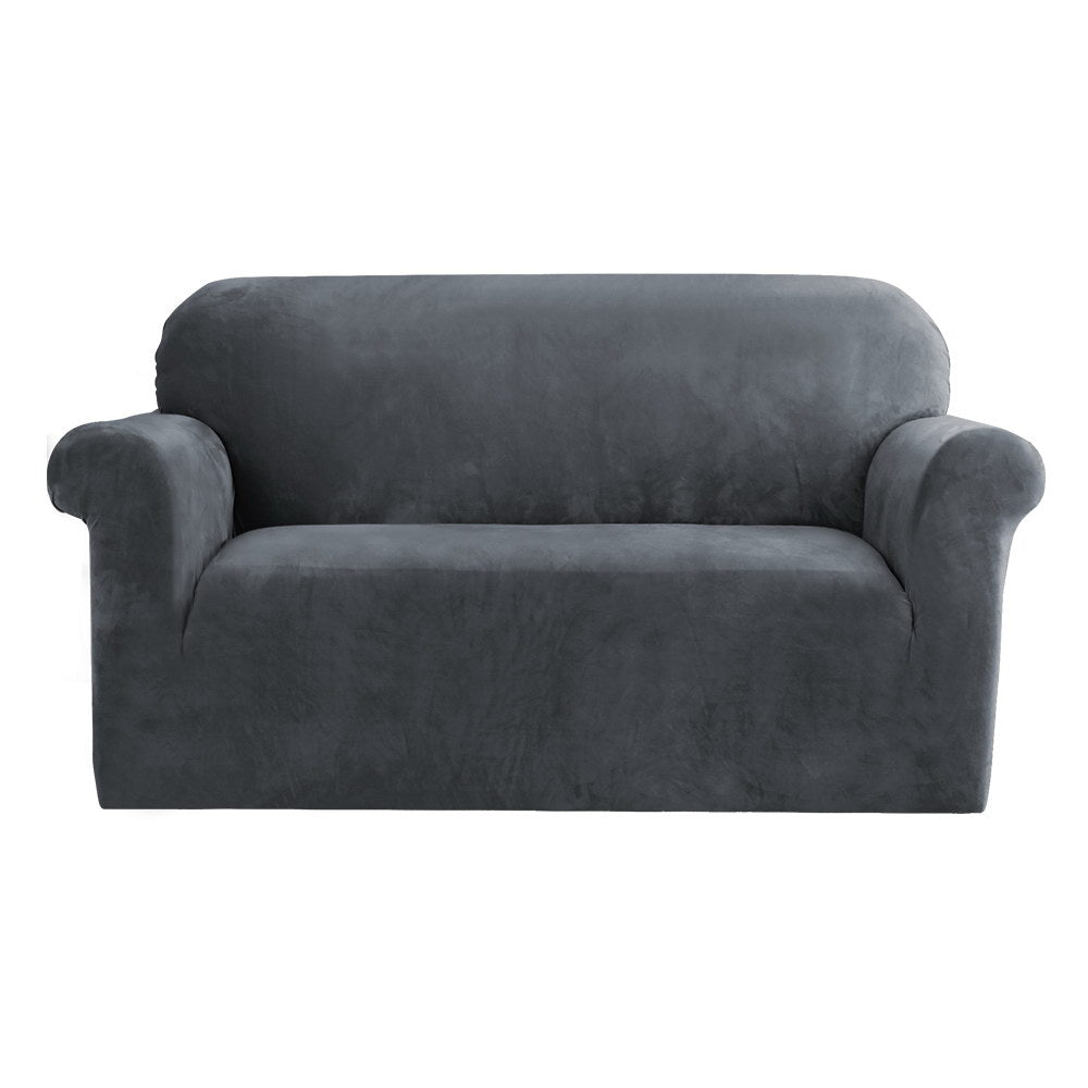 Artiss Velvet Sofa Cover Plush Couch Cover Lounge Slipcover 2 Seater Grey-Furniture &gt; Sofas - Peroz Australia - Image - 2