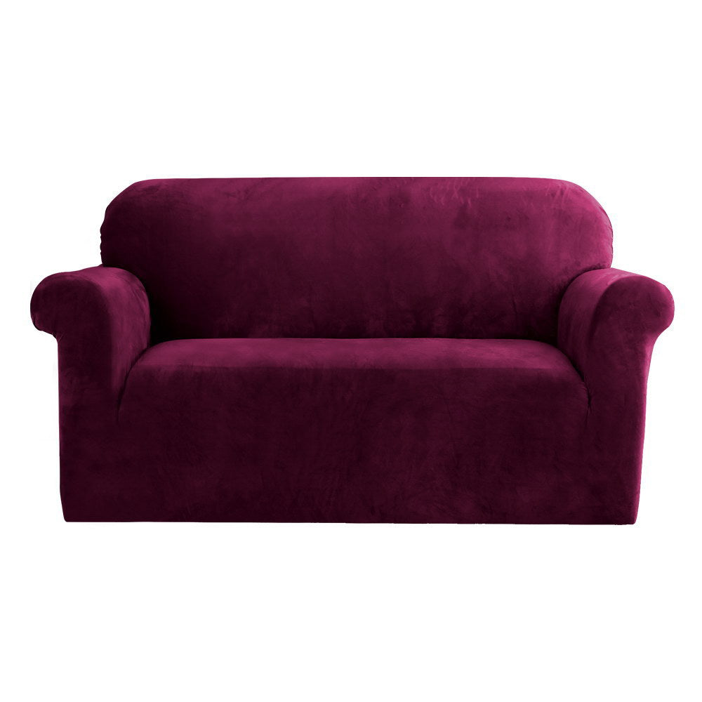 Artiss Velvet Sofa Cover Plush Couch Cover Lounge Slipcover 2 Seater Ruby Red-Furniture &gt; Sofas - Peroz Australia - Image - 1