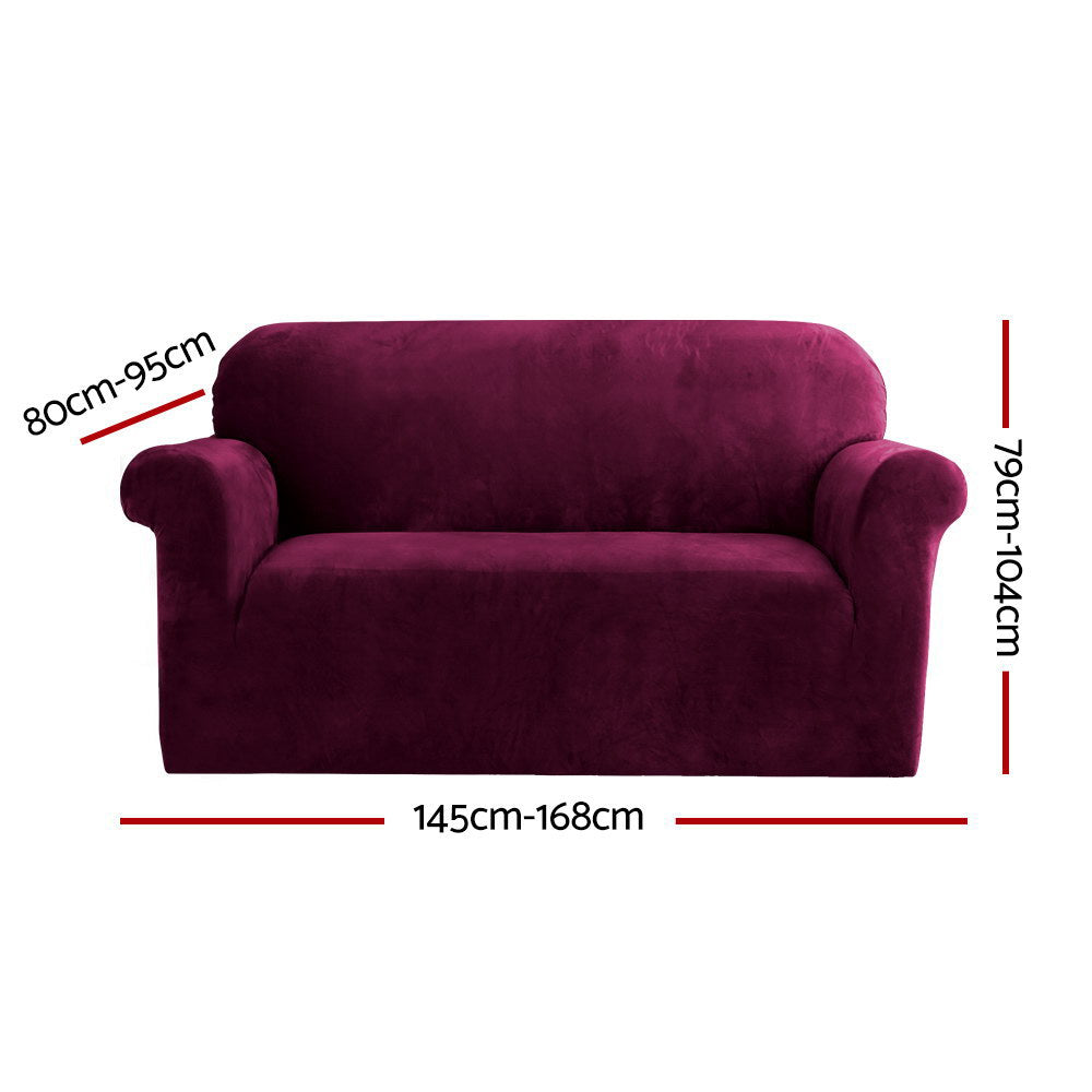 Artiss Velvet Sofa Cover Plush Couch Cover Lounge Slipcover 2 Seater Ruby Red-Furniture &gt; Sofas - Peroz Australia - Image - 2
