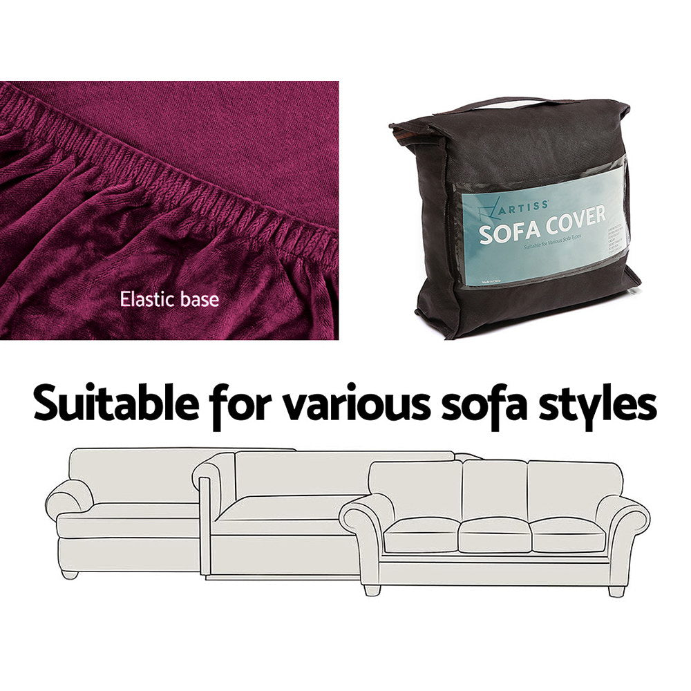 Artiss Velvet Sofa Cover Plush Couch Cover Lounge Slipcover 2 Seater Ruby Red-Furniture &gt; Sofas - Peroz Australia - Image - 5