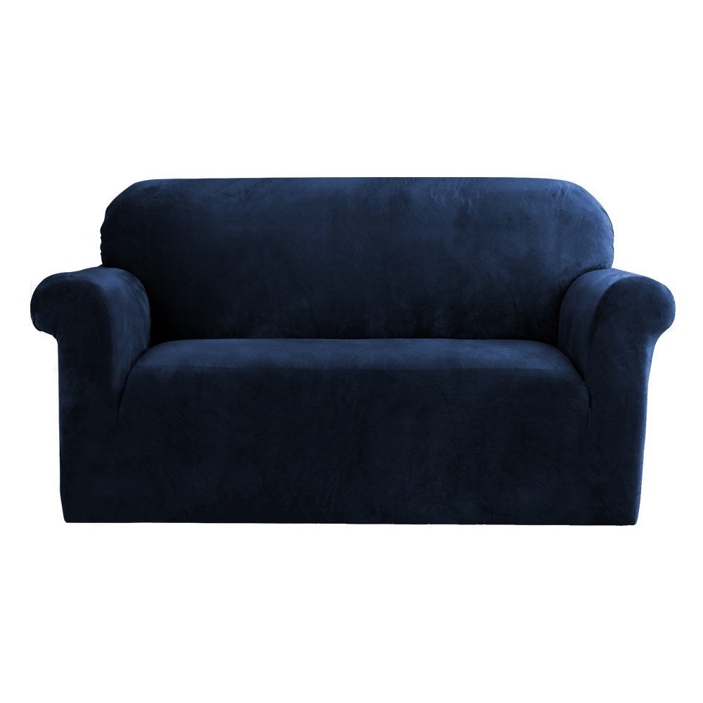 Artiss Velvet Sofa Cover Plush Couch Cover Lounge Slipcover 2 Seater Sapphire-Furniture &gt; Sofas - Peroz Australia - Image - 2