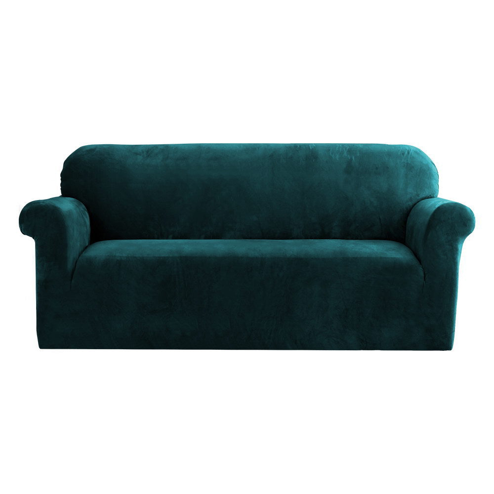 Artiss Velvet Sofa Cover Plush Couch Cover Lounge Slipcover 3 Seater Agate Green-Furniture &gt; Sofas - Peroz Australia - Image - 1