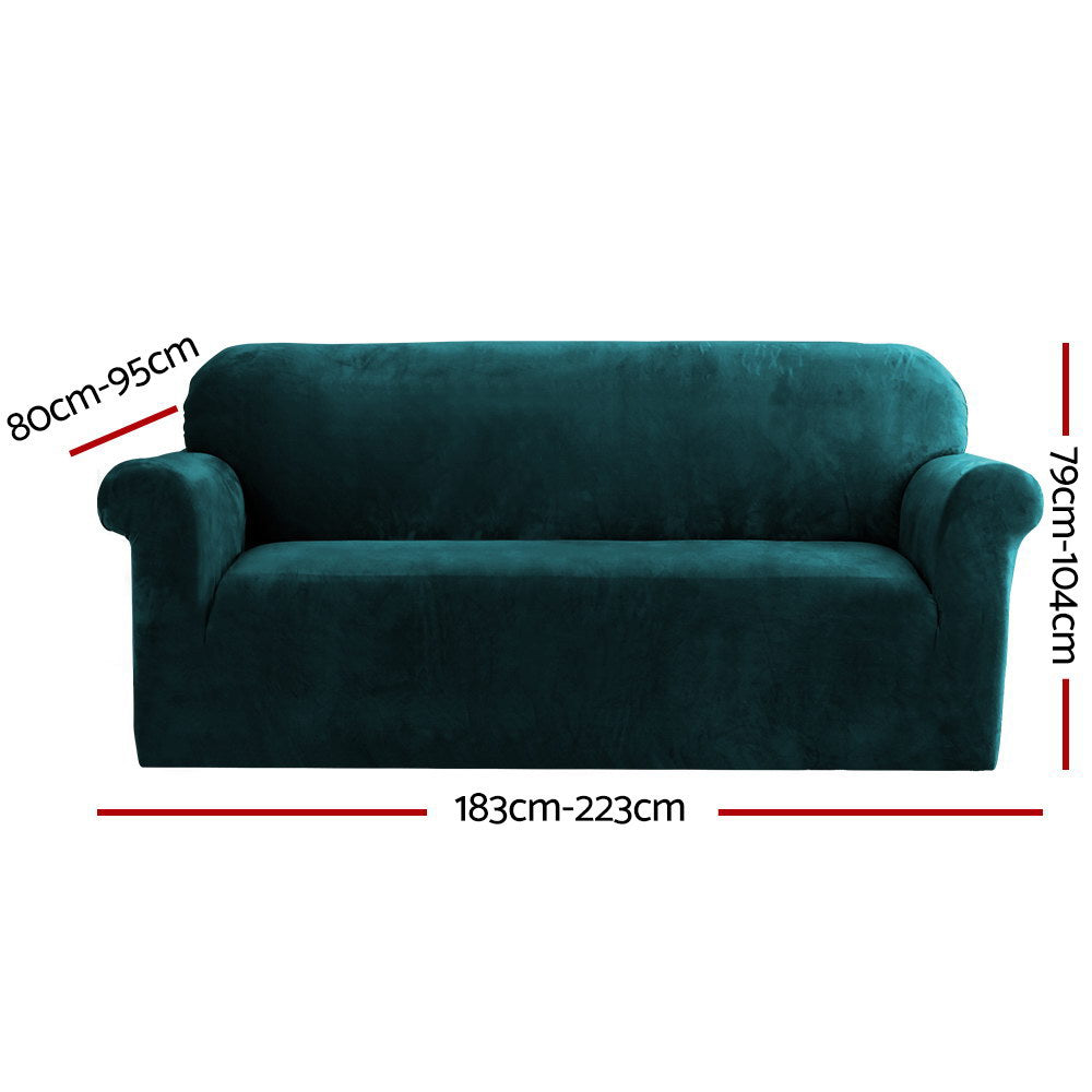 Artiss Velvet Sofa Cover Plush Couch Cover Lounge Slipcover 3 Seater Agate Green-Furniture &gt; Sofas - Peroz Australia - Image - 2