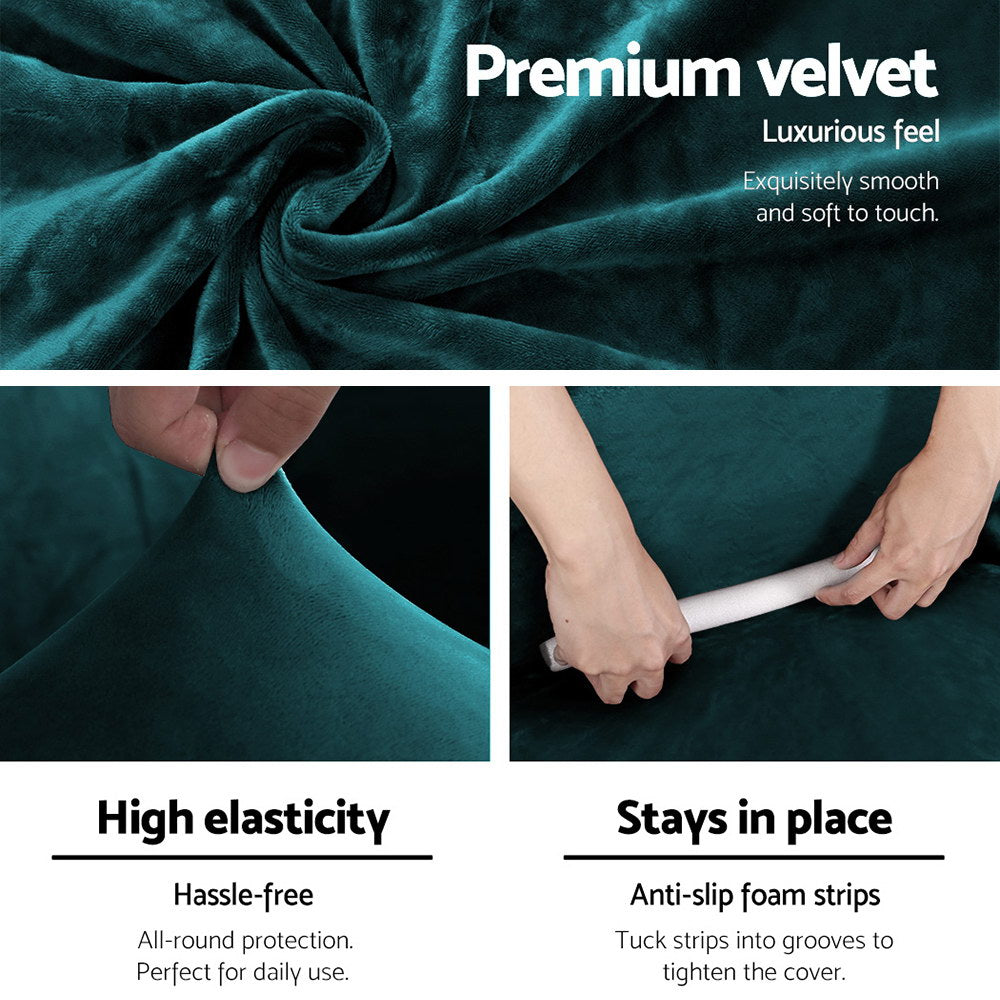 Artiss Velvet Sofa Cover Plush Couch Cover Lounge Slipcover 3 Seater Agate Green-Furniture &gt; Sofas - Peroz Australia - Image - 3