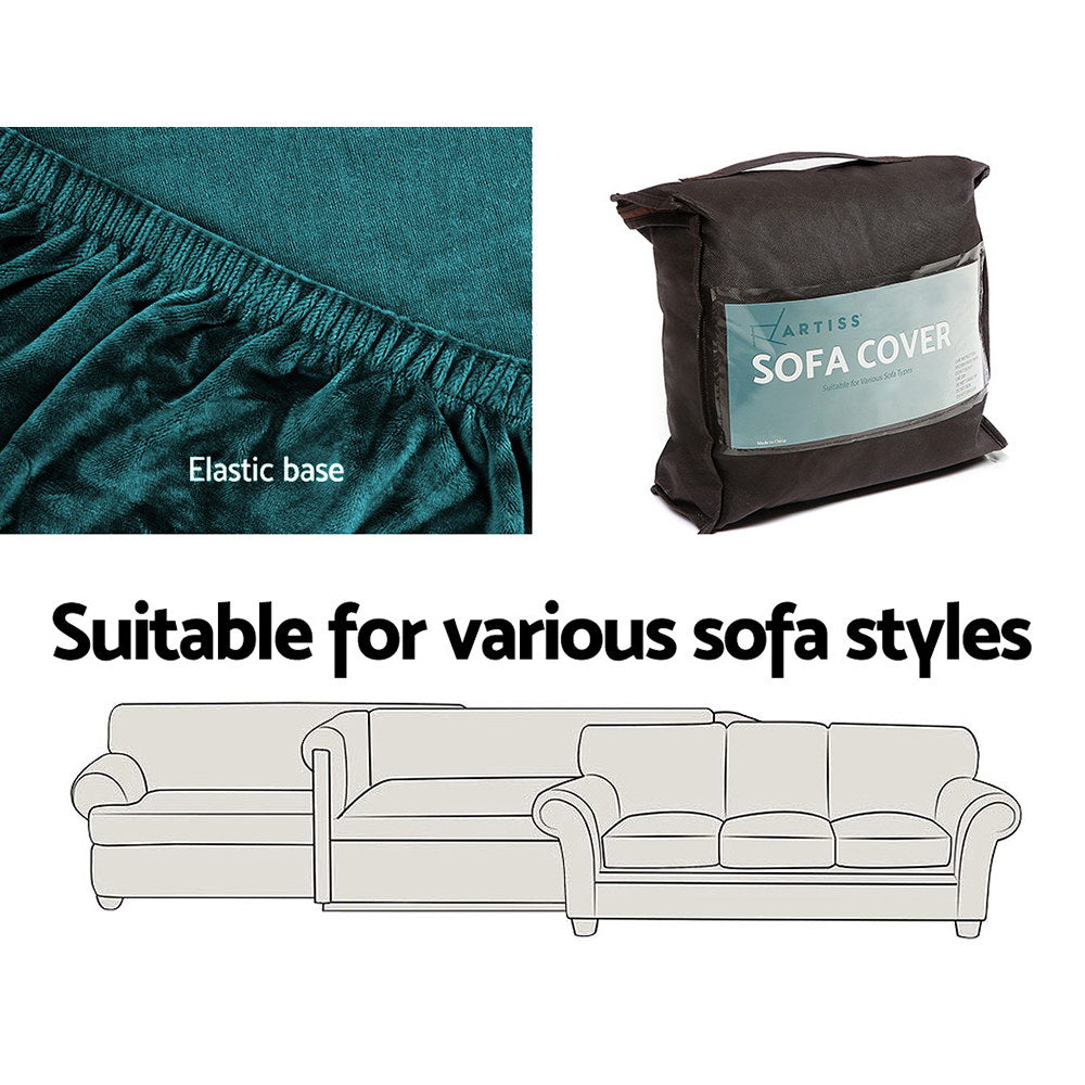 Artiss Velvet Sofa Cover Plush Couch Cover Lounge Slipcover 3 Seater Agate Green-Furniture &gt; Sofas - Peroz Australia - Image - 5