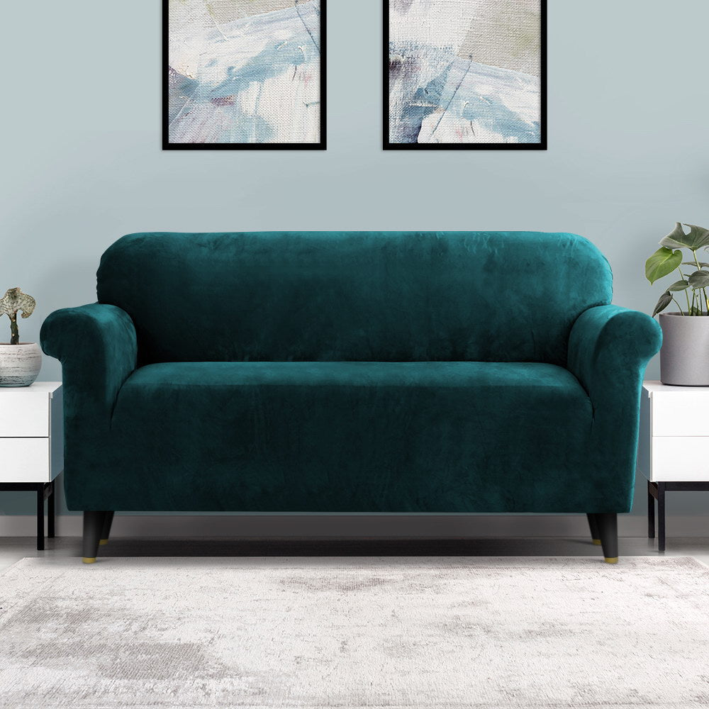 Artiss Velvet Sofa Cover Plush Couch Cover Lounge Slipcover 3 Seater Agate Green-Furniture &gt; Sofas - Peroz Australia - Image - 8