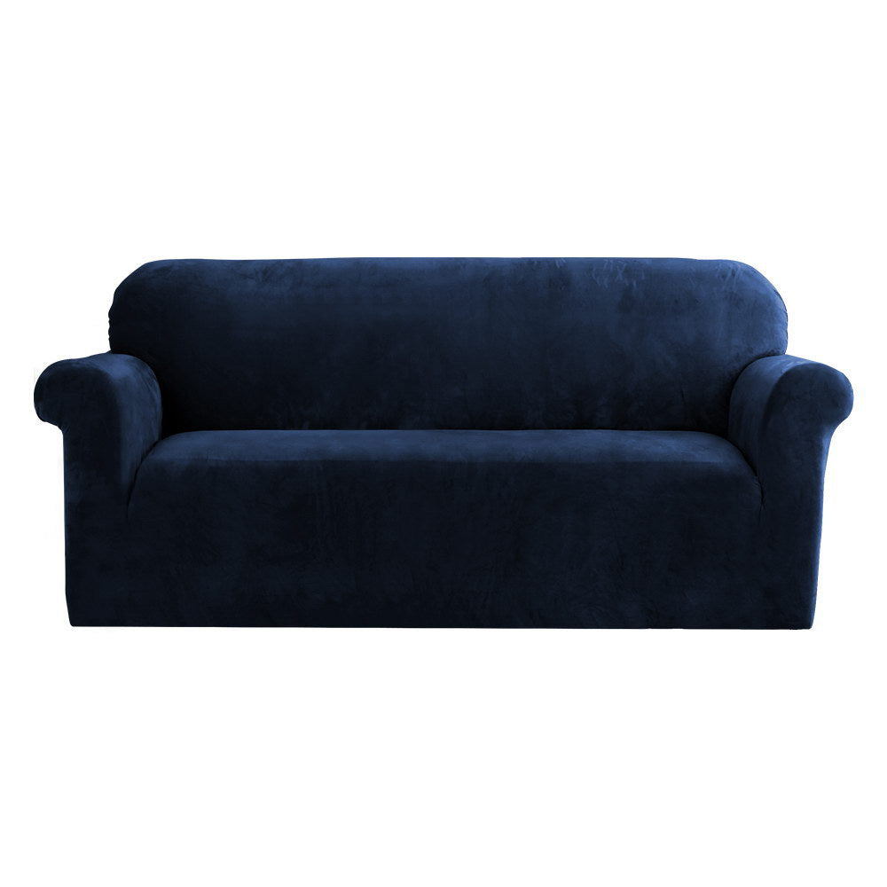 Artiss Velvet Sofa Cover Plush Couch Cover Lounge Slipcover 3 Seater Sapphire-Furniture &gt; Sofas - Peroz Australia - Image - 2