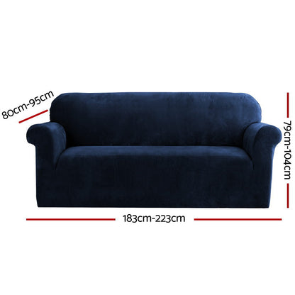 Artiss Velvet Sofa Cover Plush Couch Cover Lounge Slipcover 3 Seater Sapphire-Furniture &gt; Sofas - Peroz Australia - Image - 3