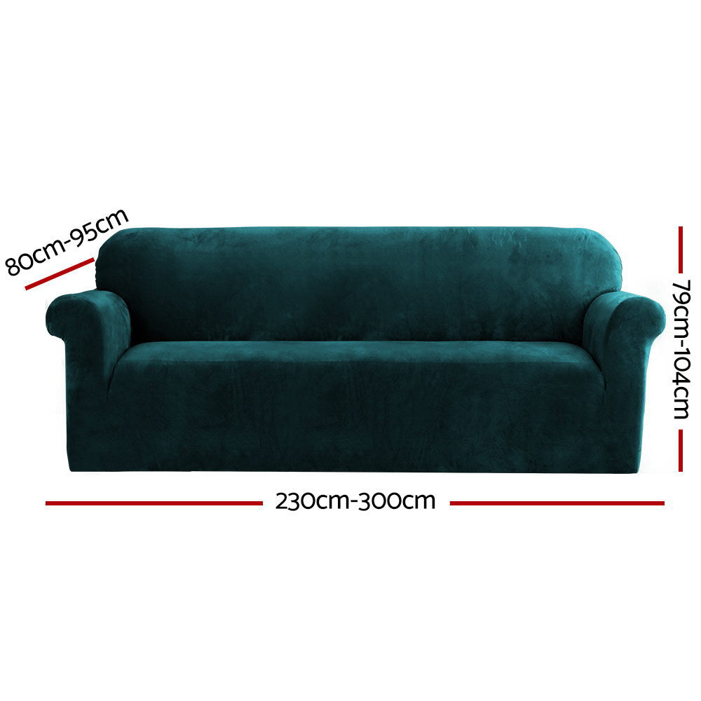 Artiss Velvet Sofa Cover Plush Couch Cover Lounge Slipcover 4 Seater Agate Green-Furniture &gt; Sofas - Peroz Australia - Image - 2